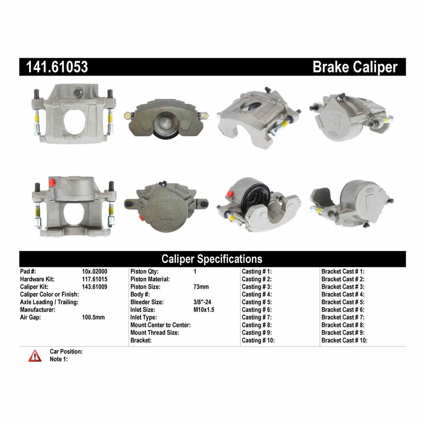 Centric Parts Disc Brake Caliper Semi-Loaded with Anti-Corrosion Finish for 1991-1994 Ford Country Squire Crown Victoria LTD Crown Victoria Lincoln Town Car Mercury Grand Marquis 141.61053