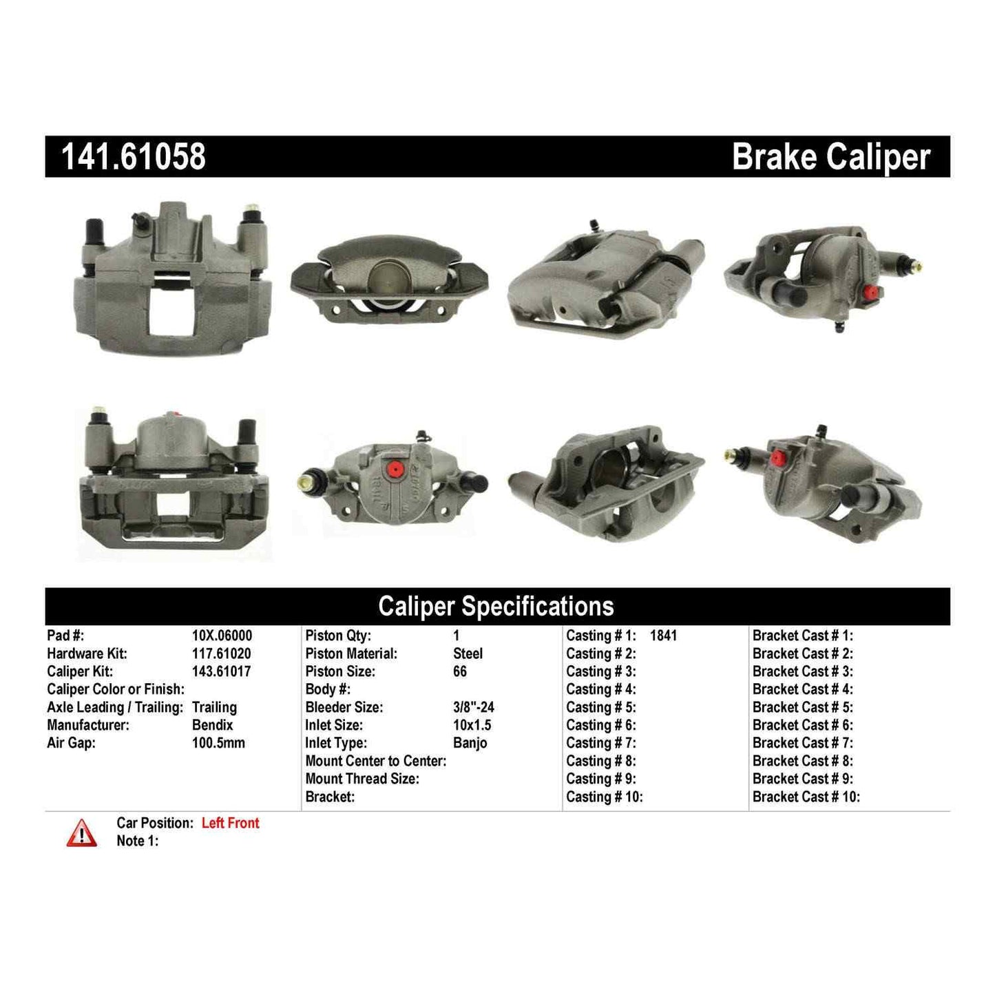 Centric Parts Disc Brake Caliper Semi-Loaded for 1994-1998 Ford Mustang, 1993-1997 Thunderbird, Mercury Cougar 141.61058
