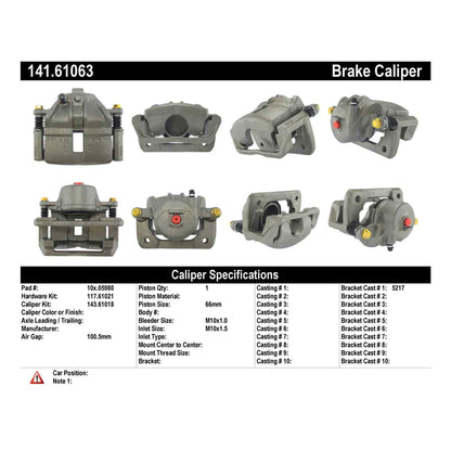 Centric Parts Disc Brake Caliper Semi-Loaded with Anti-Corrosion Finish for 1996-1997 Ford Thunderbird, 1993-1998 Lincoln Mark VIII, 1996-1997 Mercury Cougar 141.61063