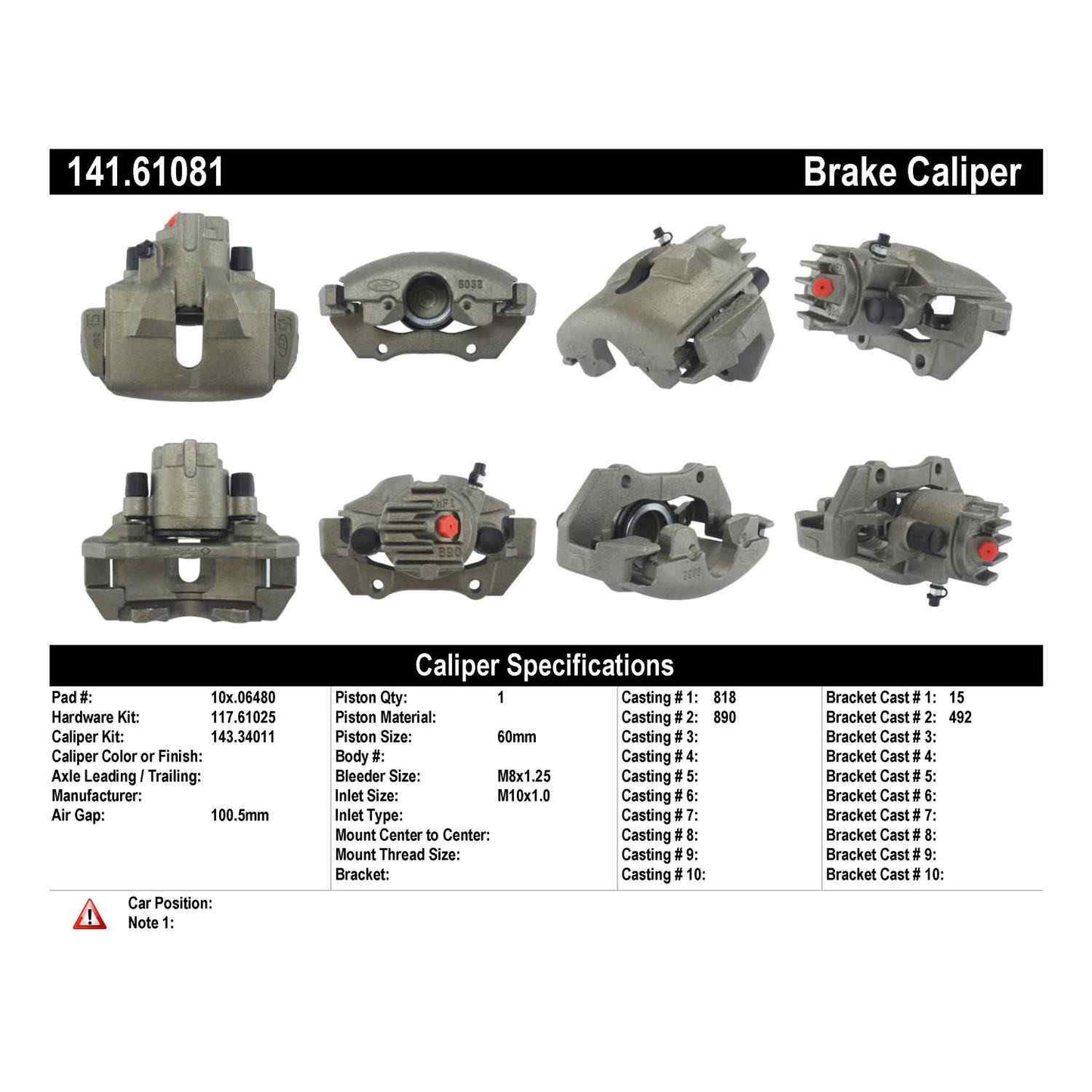 Centric Parts Disc Brake Caliper Semi-Loaded with Anti-Corrosion Finish for 1998-2000 Ford Contour 1999-2002 Mercury Cougar 141.61081
