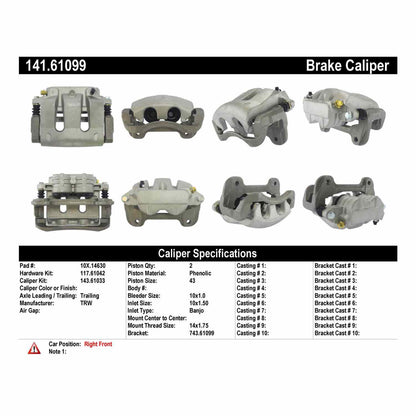 Centric Parts Disc Brake Caliper Semi-Loaded with New Phenolic Pistons for 2011-2014 Ford Mustang 141.61099