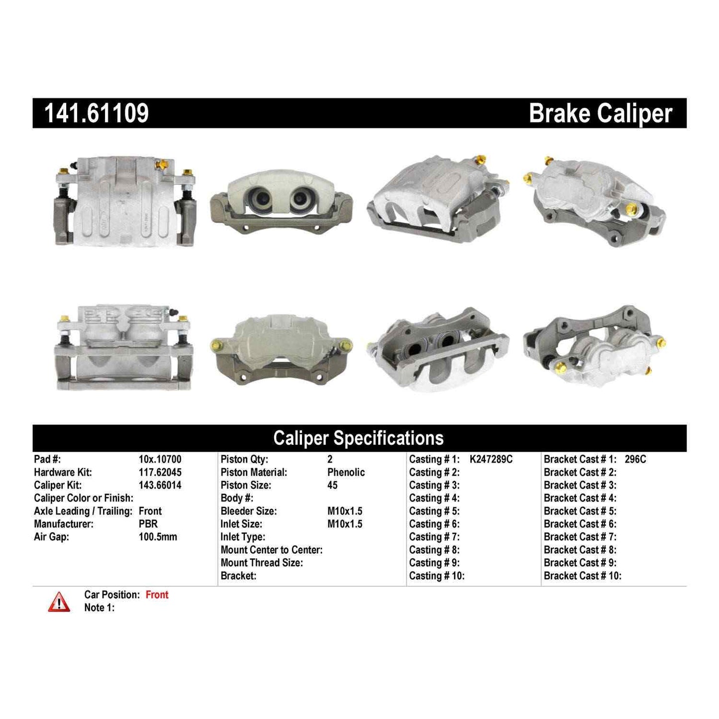 Centric Parts Disc Brake Caliper Semi-Loaded with New Phenolic Pistons for 2005-2007 Ford Five Hundred Freestyle Mercury Montego 141.61109