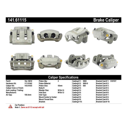 Centric Parts Disc Brake Caliper Semi-Loaded with New Phenolic Pistons for 2005-2014 Ford Mustang 141.61115