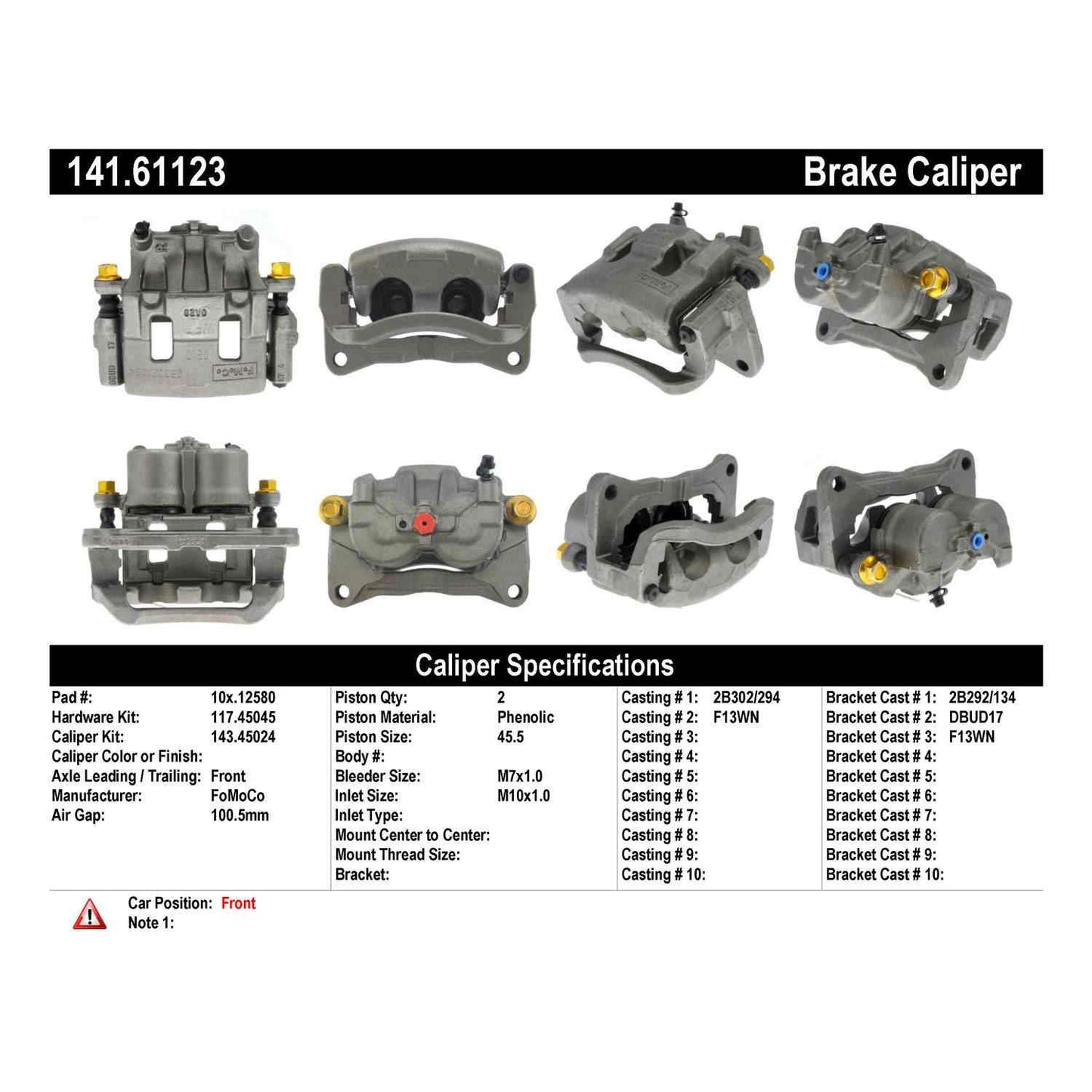 Centric Parts Disc Brake Caliper Semi-Loaded with New Phenolic Pistons for 2007-2009 Ford Edge Lincoln MKX 141.61123