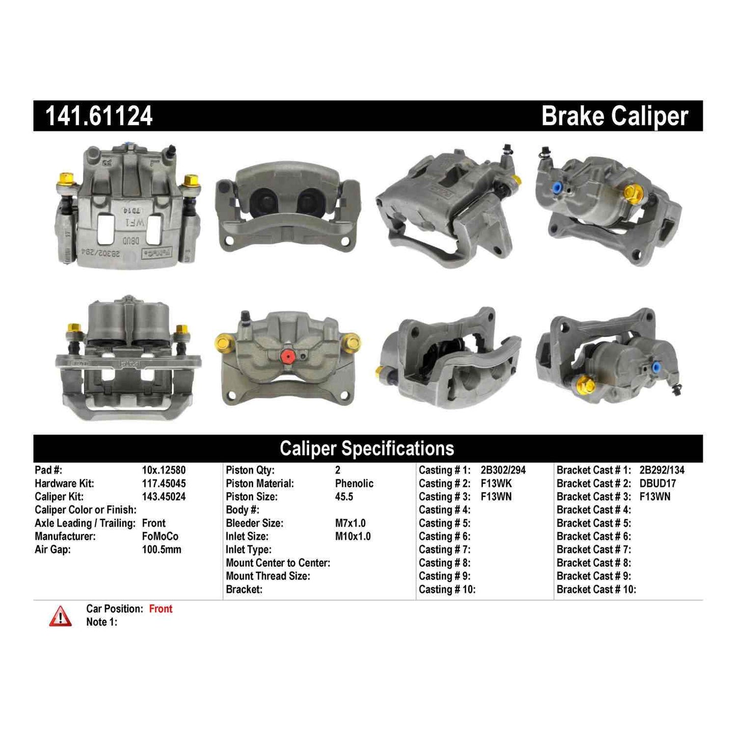 Centric Parts Disc Brake Caliper Semi-Loaded with New Phenolic Pistons for 2007-2009 Ford Edge Lincoln MKX 141.61124