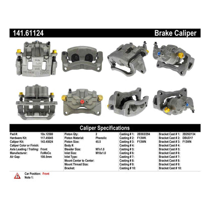 Centric Parts Disc Brake Caliper Semi-Loaded with New Phenolic Pistons for 2007-2009 Ford Edge Lincoln MKX 141.61124