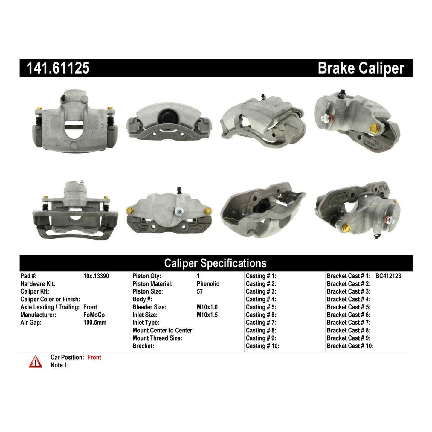 Centric Parts Disc Brake Caliper Semi-Loaded with New Phenolic Pistons for 2008-2011 Ford Focus 141.61125