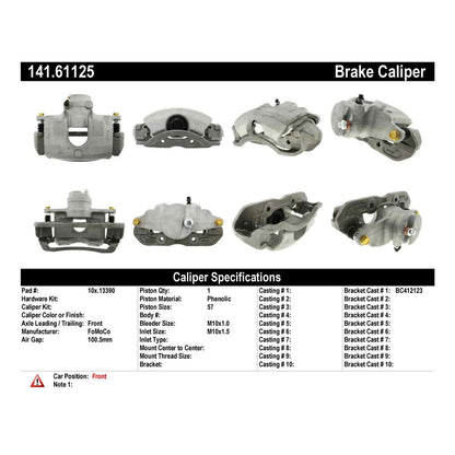 Centric Parts Disc Brake Caliper Semi-Loaded with New Phenolic Pistons for 2008-2011 Ford Focus 141.61125