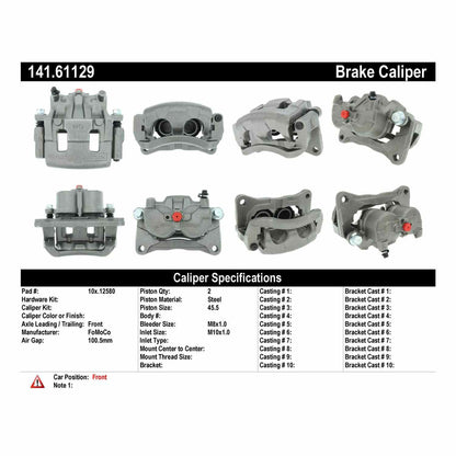 Centric Parts Disc Brake Caliper Semi-Loaded for 2010-2014 Ford Edge, 2010-2015 Lincoln MKX, 2007-2015 Mazda CX‑9 141.61129