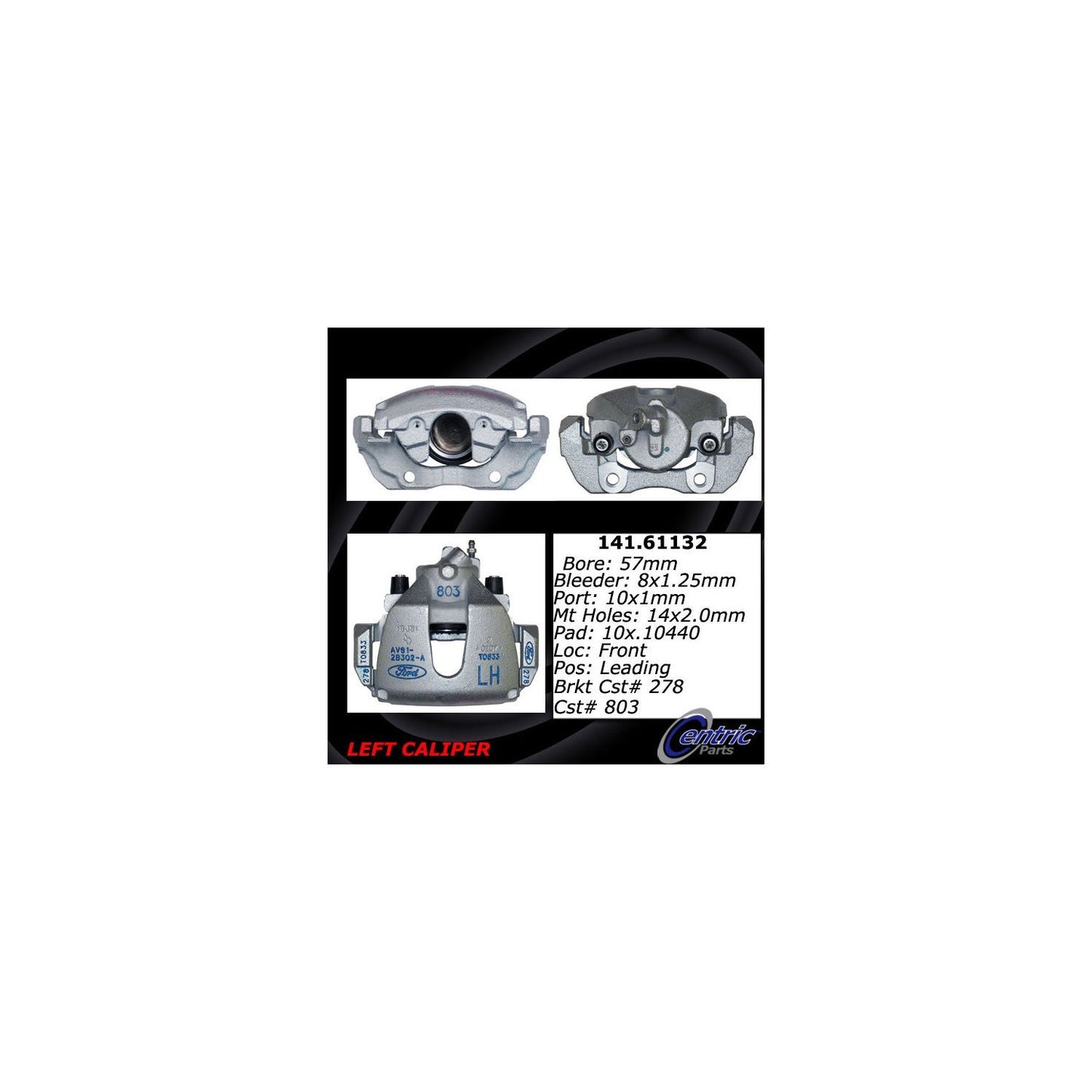 Centric Parts Disc Brake Caliper Semi-Loaded with Anti-Corrosion Finish for 2013-2018 Ford C-Max Focus 141.61132