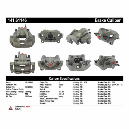 Centric Parts Disc Brake Caliper Remanufactured with Anti-Corrosion Finish 141.61146