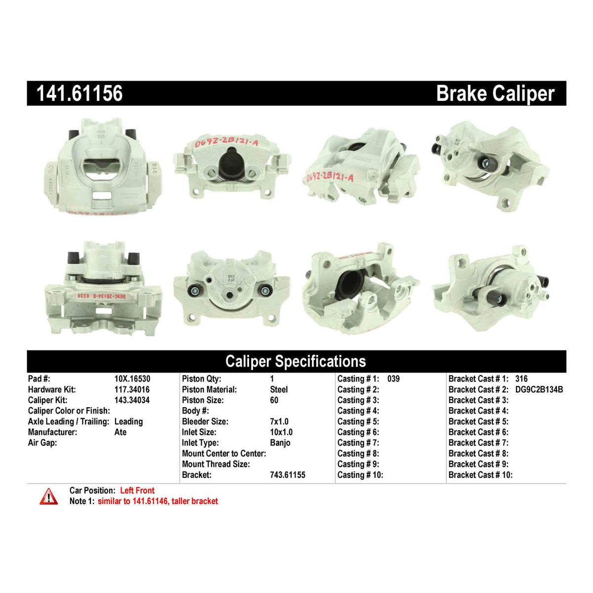 Centric Parts Semi-Loaded Brake Caliper 141.61156