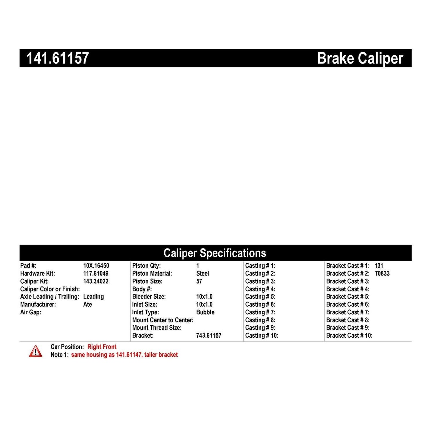 Centric Parts Semi-Loaded Brake Caliper 141.61157