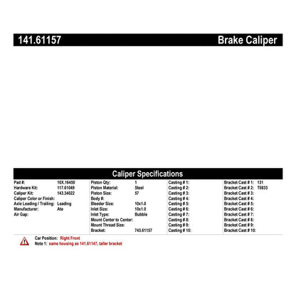 Centric Parts Semi-Loaded Brake Caliper 141.61157