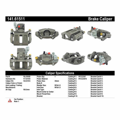 Centric Parts Disc Brake Caliper Semi-Loaded with Anti-Corrosion Finish for 1989-1992 Ford Thunderbird Mercury Cougar 141.61511