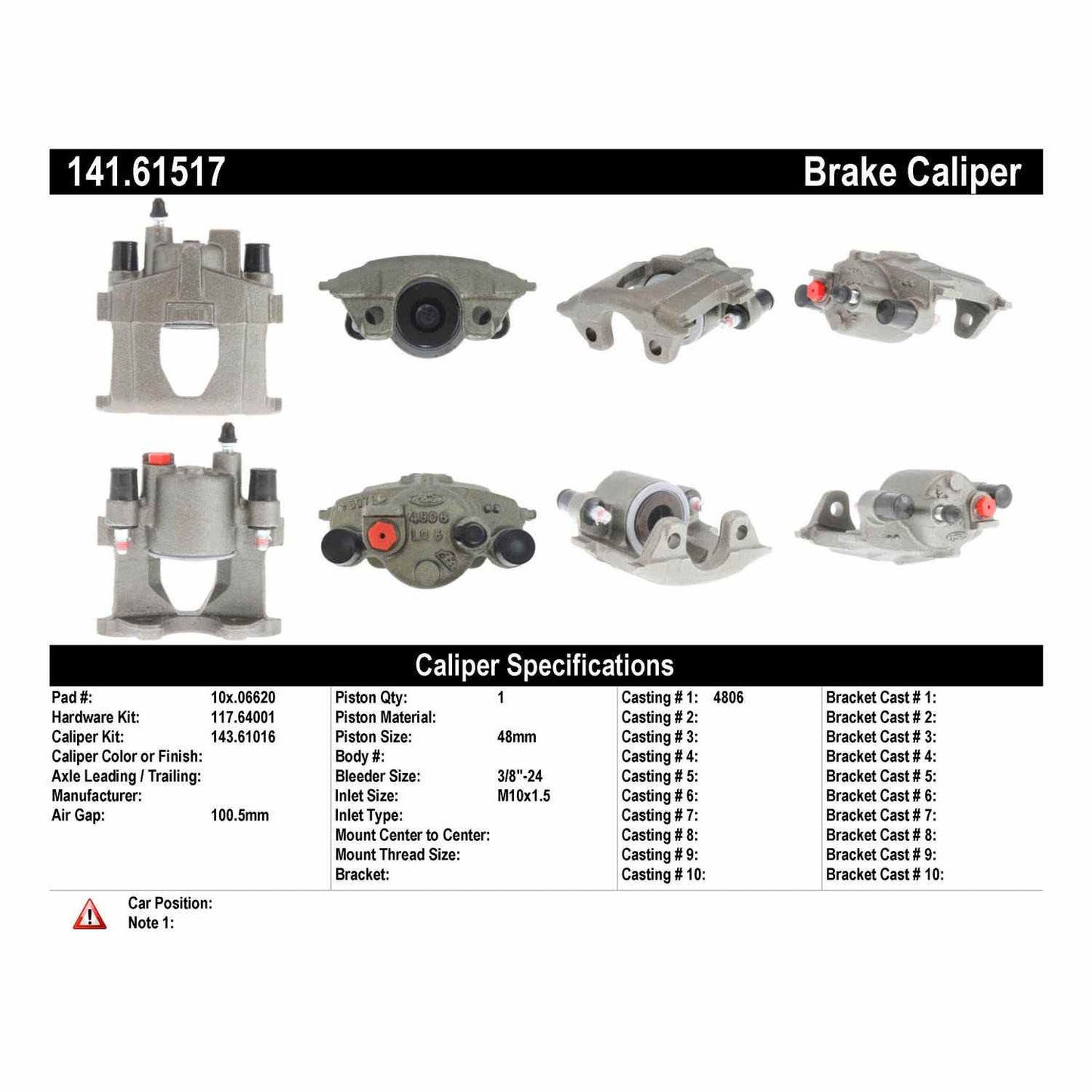 Centric Parts Disc Brake Caliper Semi-Loaded with New Phenolic Pistons for 1995-1992 Ford Crown Victoria Lincoln Town Car Mercury Grand Marquis 141.61517