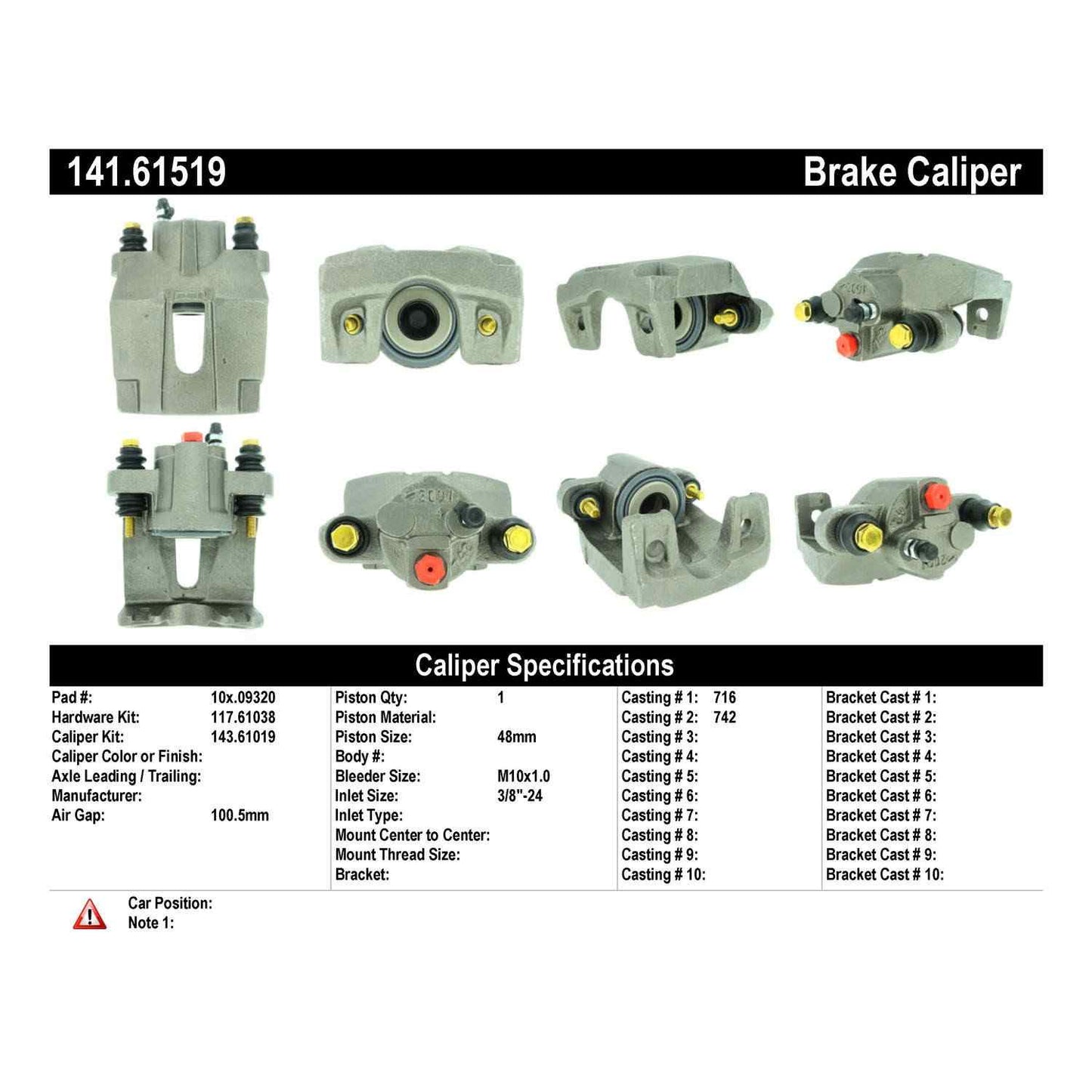 Centric Parts Semi-Loaded Brake Caliper with New Phenolic Pistons 141.61519