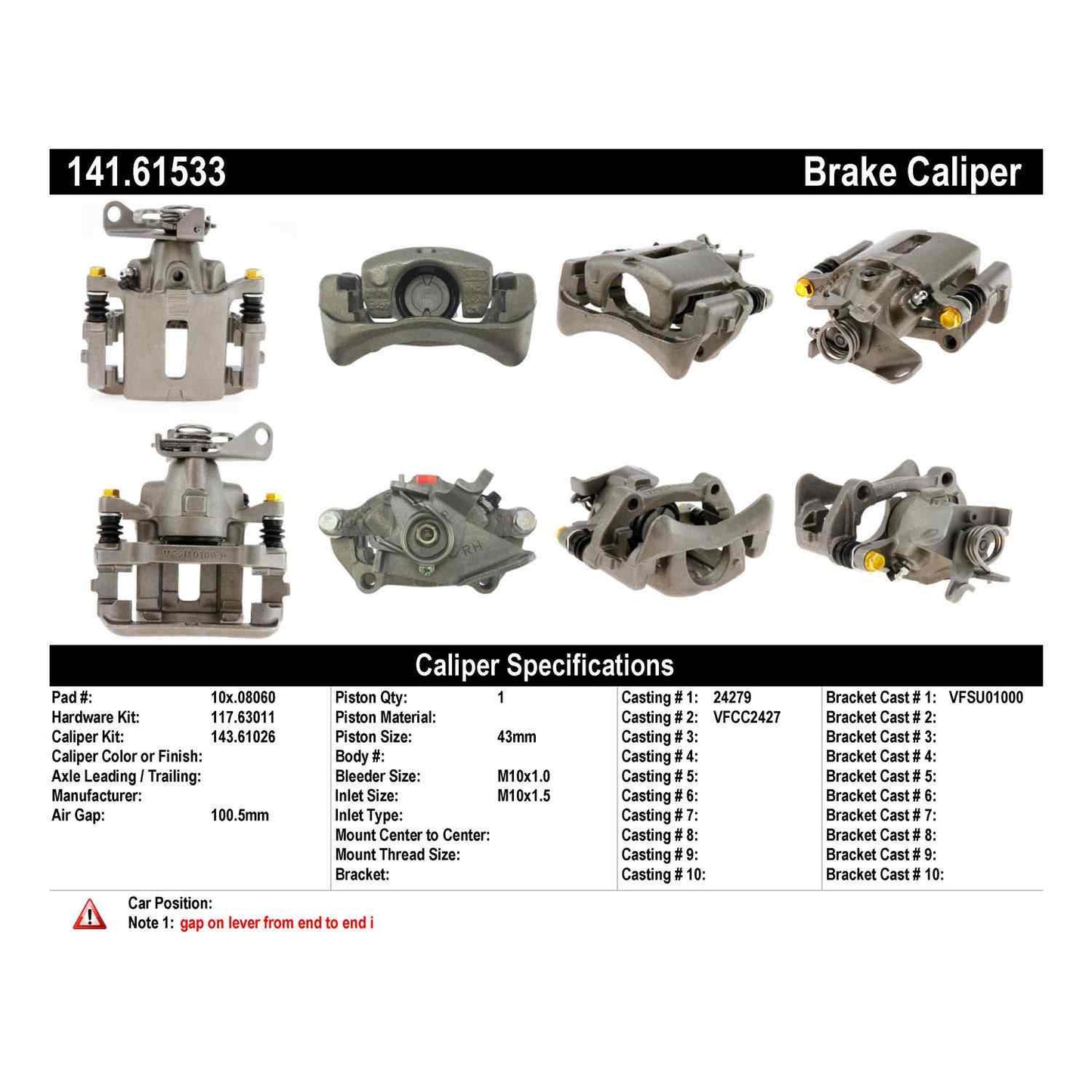 Centric Parts Disc Brake Caliper Semi-Loaded with Anti-Corrosion Finish 141.61533
