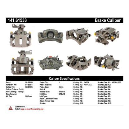 Centric Parts Disc Brake Caliper Semi-Loaded with Anti-Corrosion Finish 141.61533