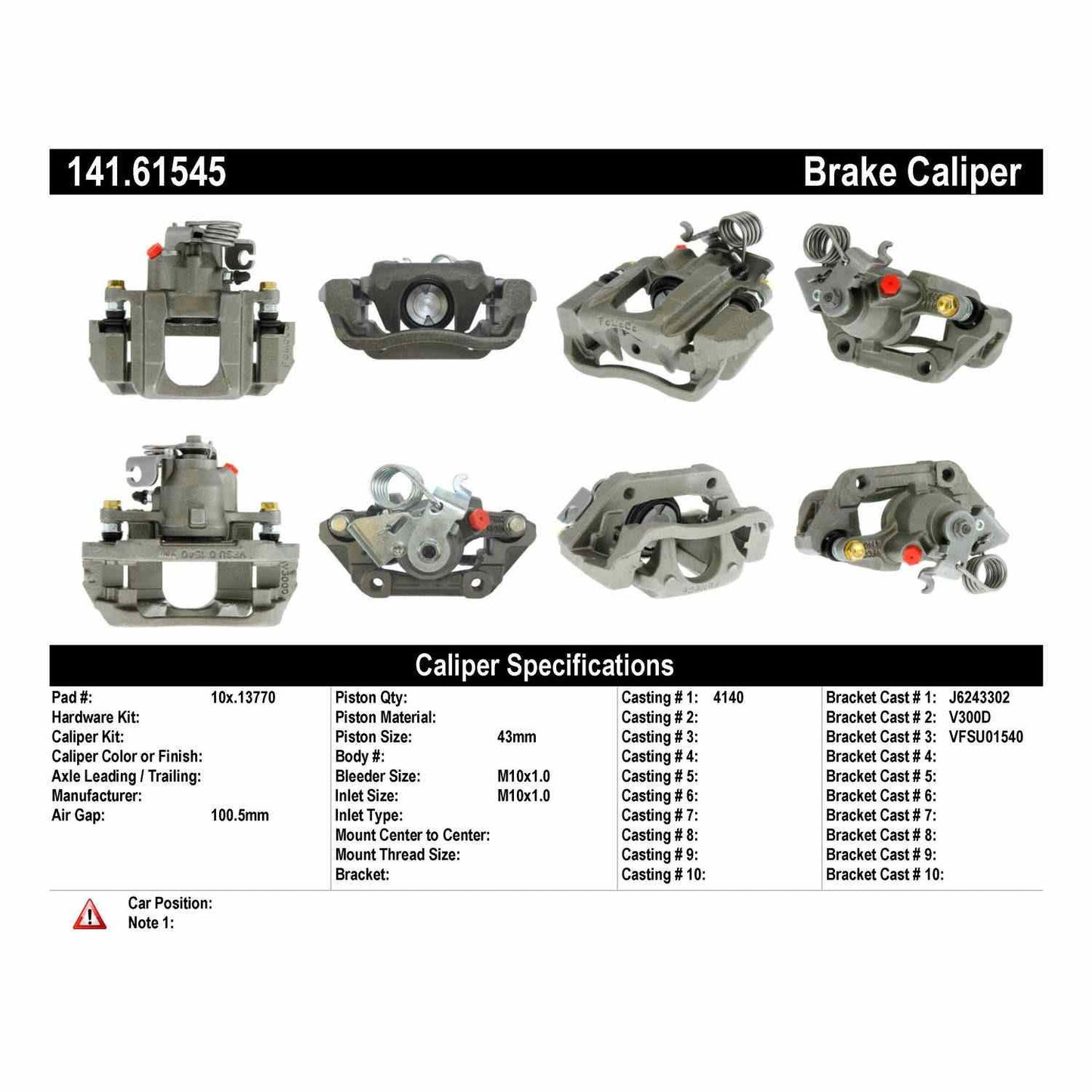 Centric Parts Semi-Loaded Disc Brake Caliper with anti-corrosion finish 141.61545
