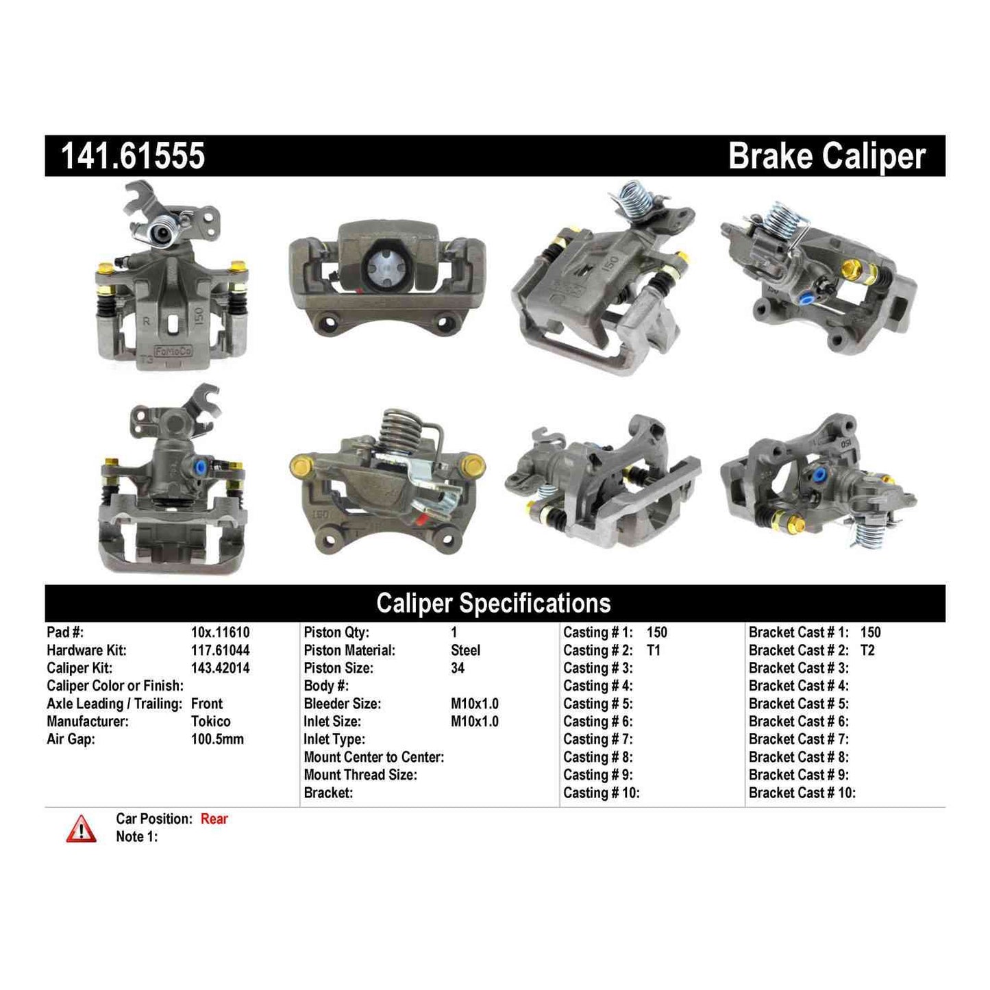 Centric Parts Disc Brake Caliper Semi-Loaded with Anti-Corrosion Finish 141.61555