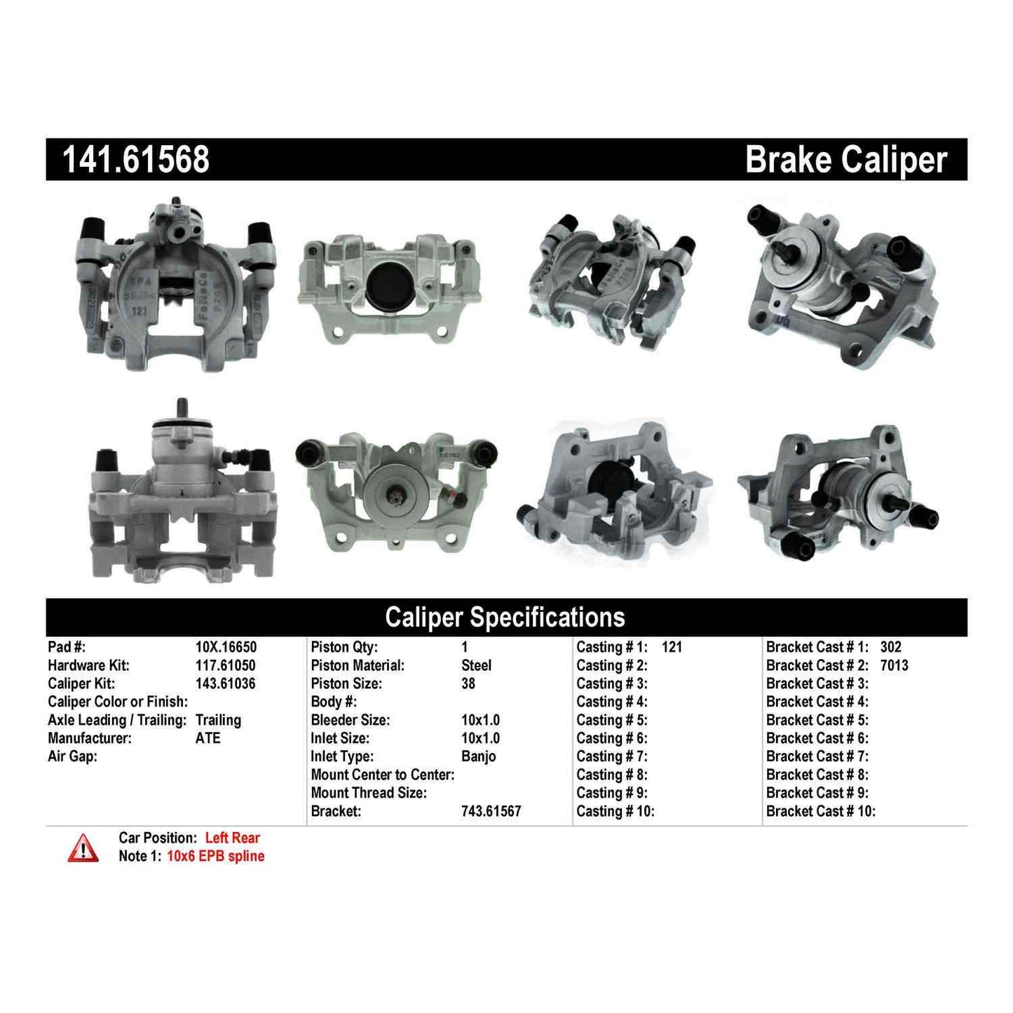 Centric Parts Disc Brake Caliper Semi-Loaded Brake Caliper EPB 141.61568
