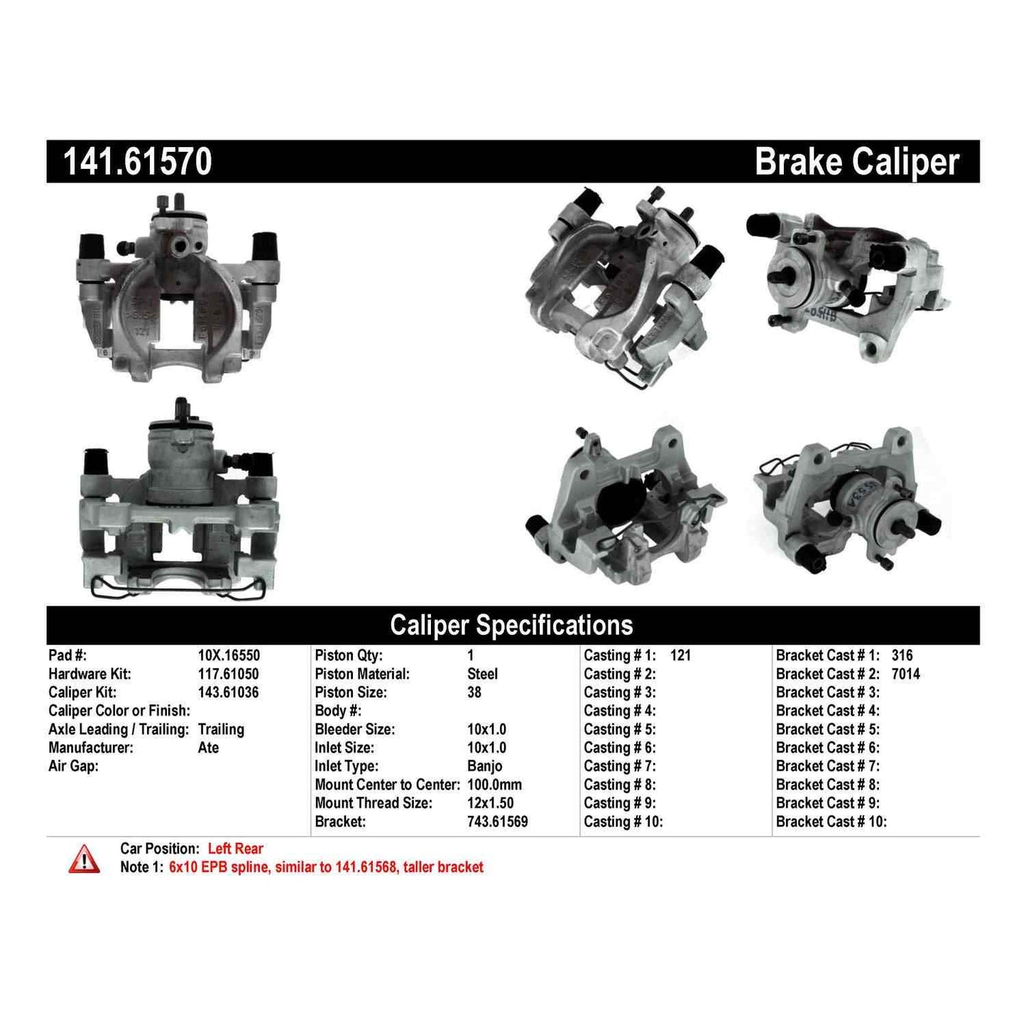 Centric Parts Disc Brake Caliper Semi-Loaded EPB 141.61570