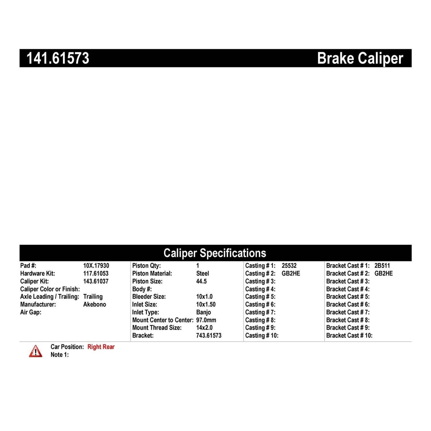 Stoptech Centric Semi-Loaded Brake Caliper - Rear Right 141.61573