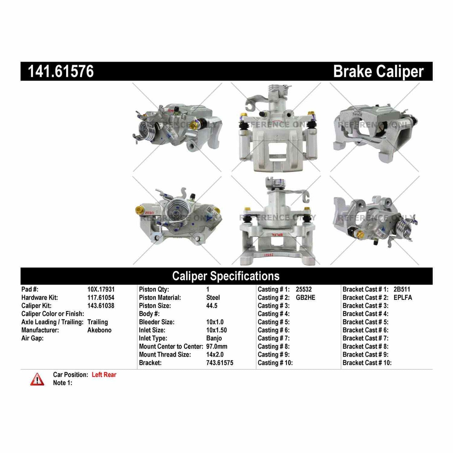 Stoptech Centric Semi-Loaded Brake Caliper - Left Rear 141.61576