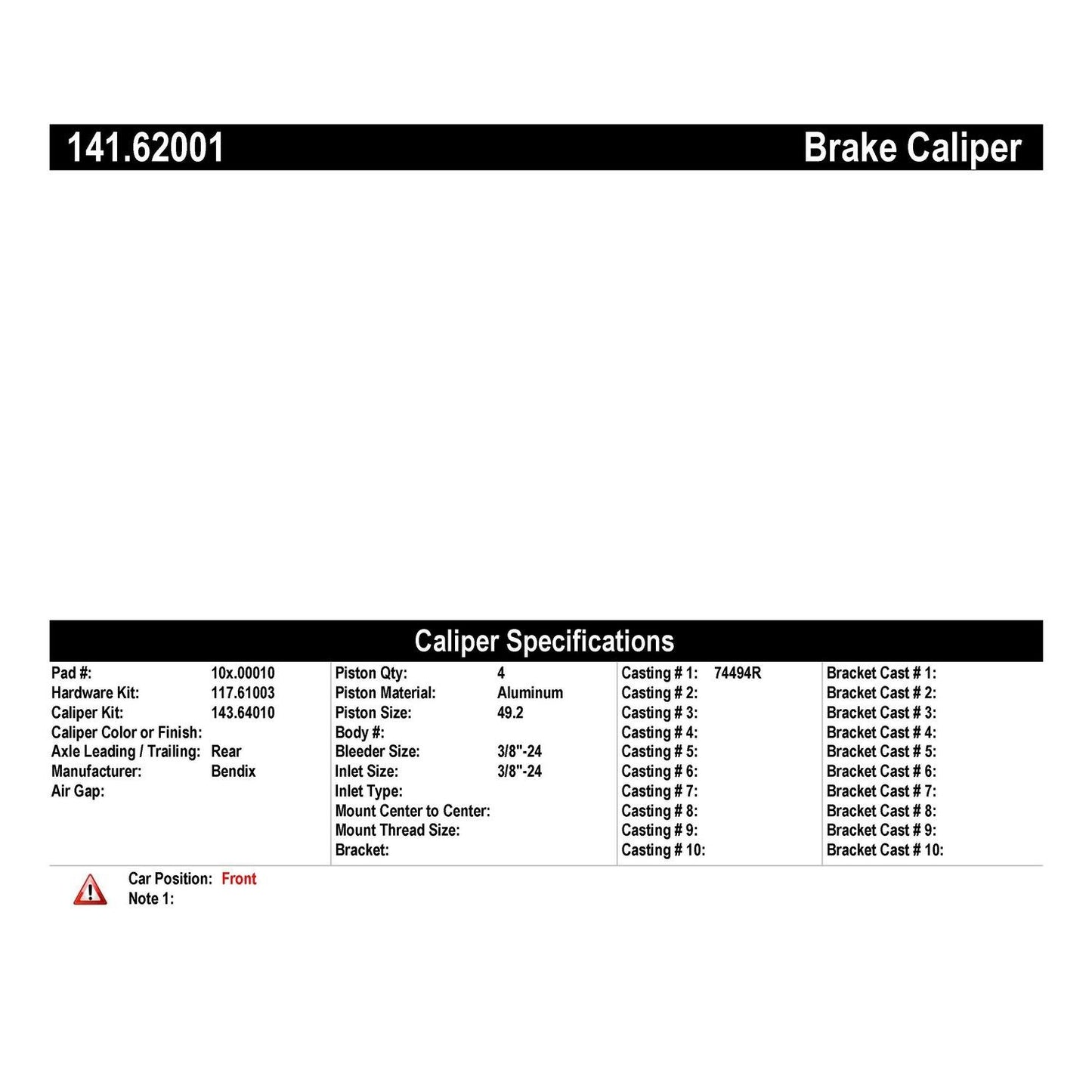 Stoptech Centric Semi-Loaded Brake Caliper - Front Right 141.62001