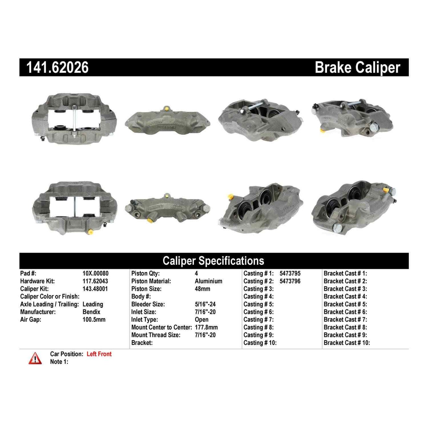 Stoptech Centric Semi-Loaded Brake Caliper - Front Left 141.62026