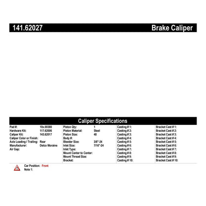 Stoptech Centric R&R Caliper Only - Front Right 141.62027