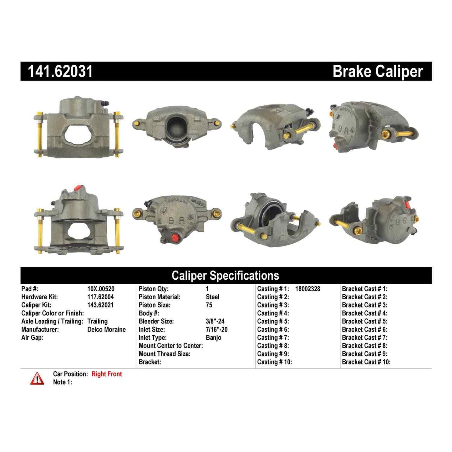 Centric Parts Disc Brake Caliper Semi-Loaded with Anti-Corrosion Finish for 1977 Buick Century, Electra, Regal, Riviera, Skylark, Cadillac Commercial Chassis, DeVille, Fleetwood, Seville, Chevrolet Camaro, Caprice, El Camino, Impala, Mal 141.62031