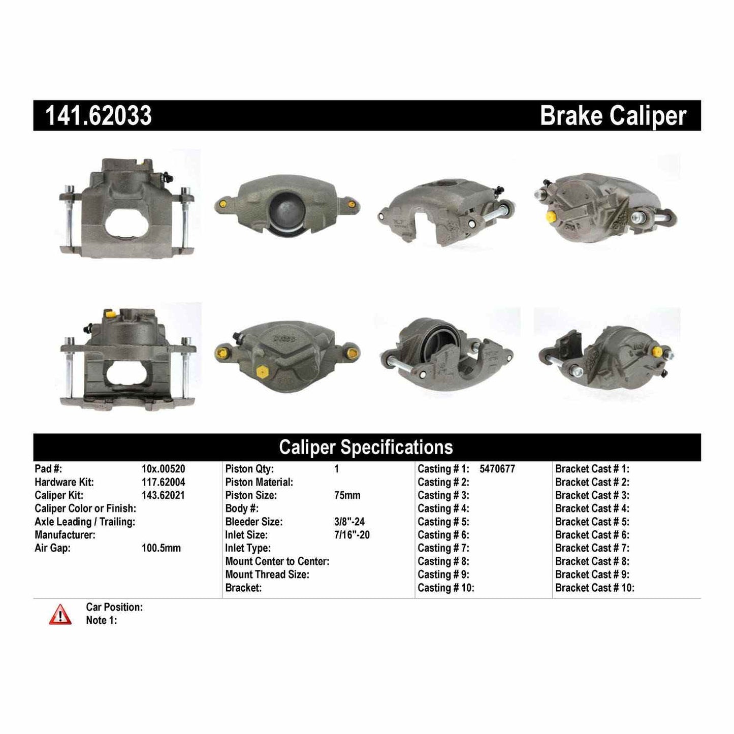 Stoptech Centric 70-74 Chevy Nova Remanufactured Semi-Loaded Front Passenger Side Brake Caliper 141.62033
