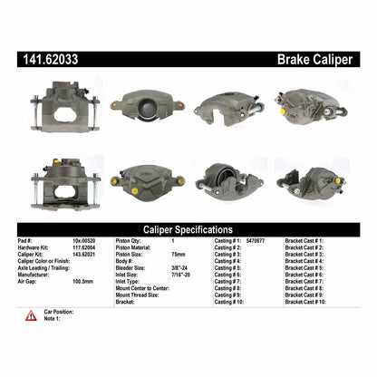 Stoptech Centric 70-74 Chevy Nova Remanufactured Semi-Loaded Front Passenger Side Brake Caliper 141.62033