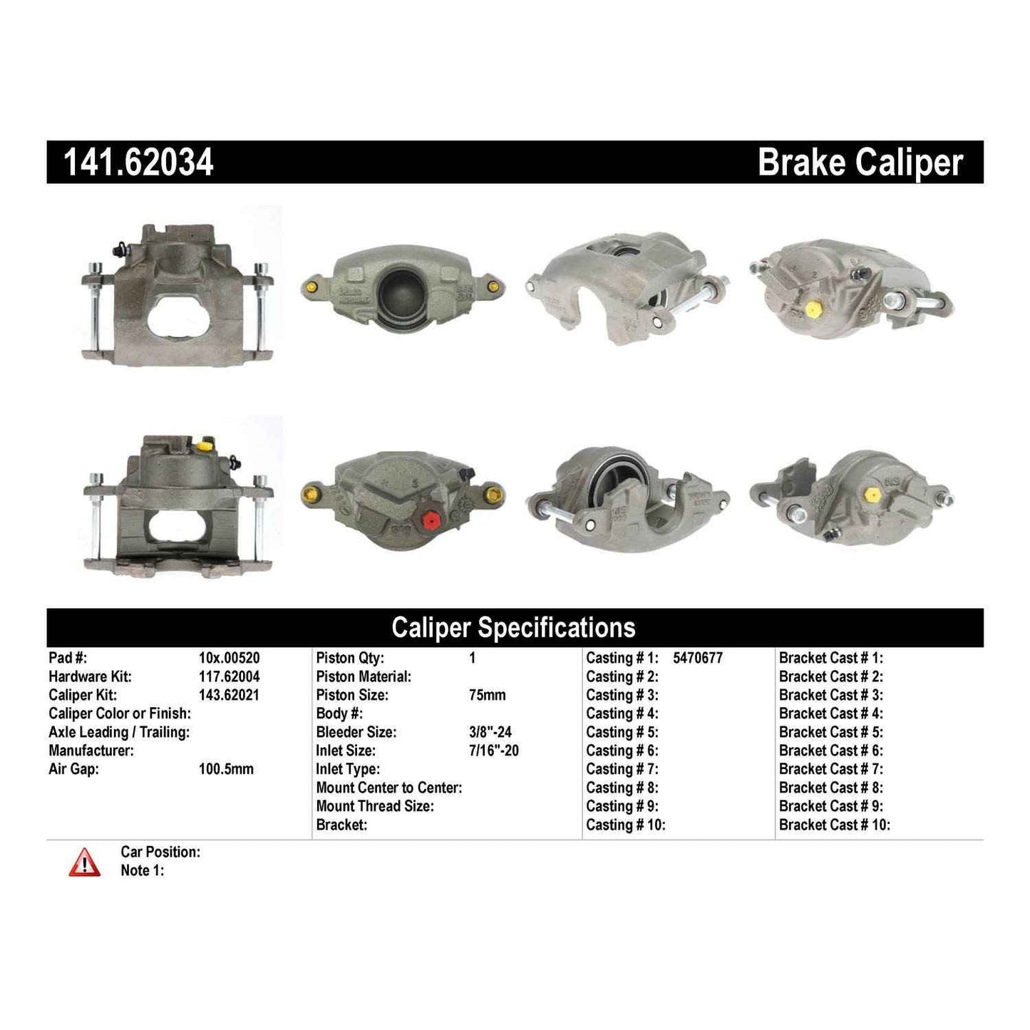 Stoptech Centric 70-74 Chevy Nova Remanufactured Semi-Loaded Front Driver Side Brake Caliper 141.62034