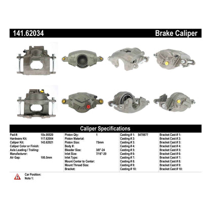 Stoptech Centric 70-74 Chevy Nova Remanufactured Semi-Loaded Front Driver Side Brake Caliper 141.62034