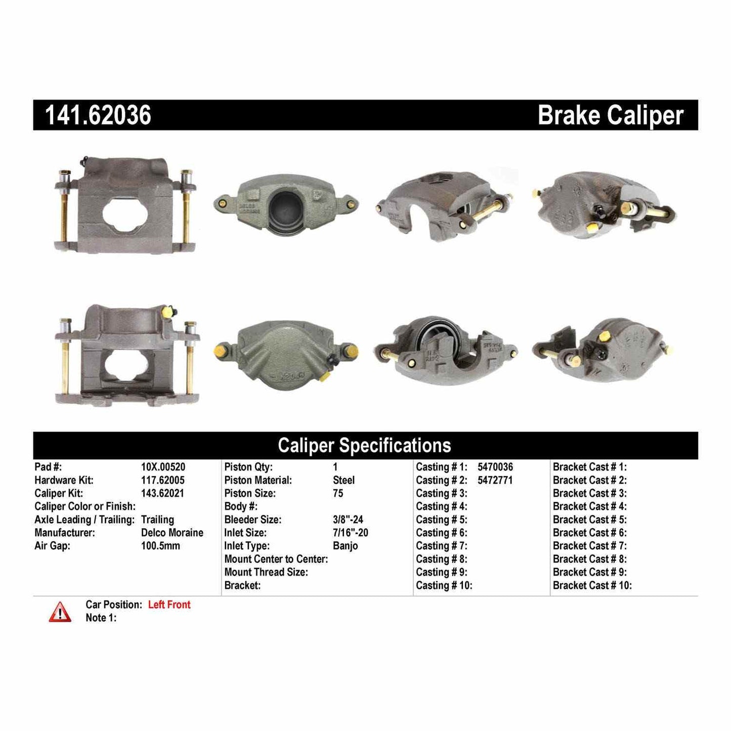Stoptech Centric Semi-Loaded Brake Caliper - Front Left 141.62036