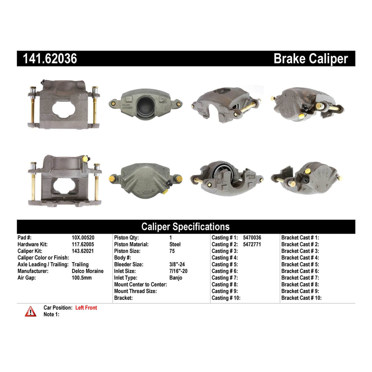 Stoptech Centric Semi-Loaded Brake Caliper - Front Left 141.62036