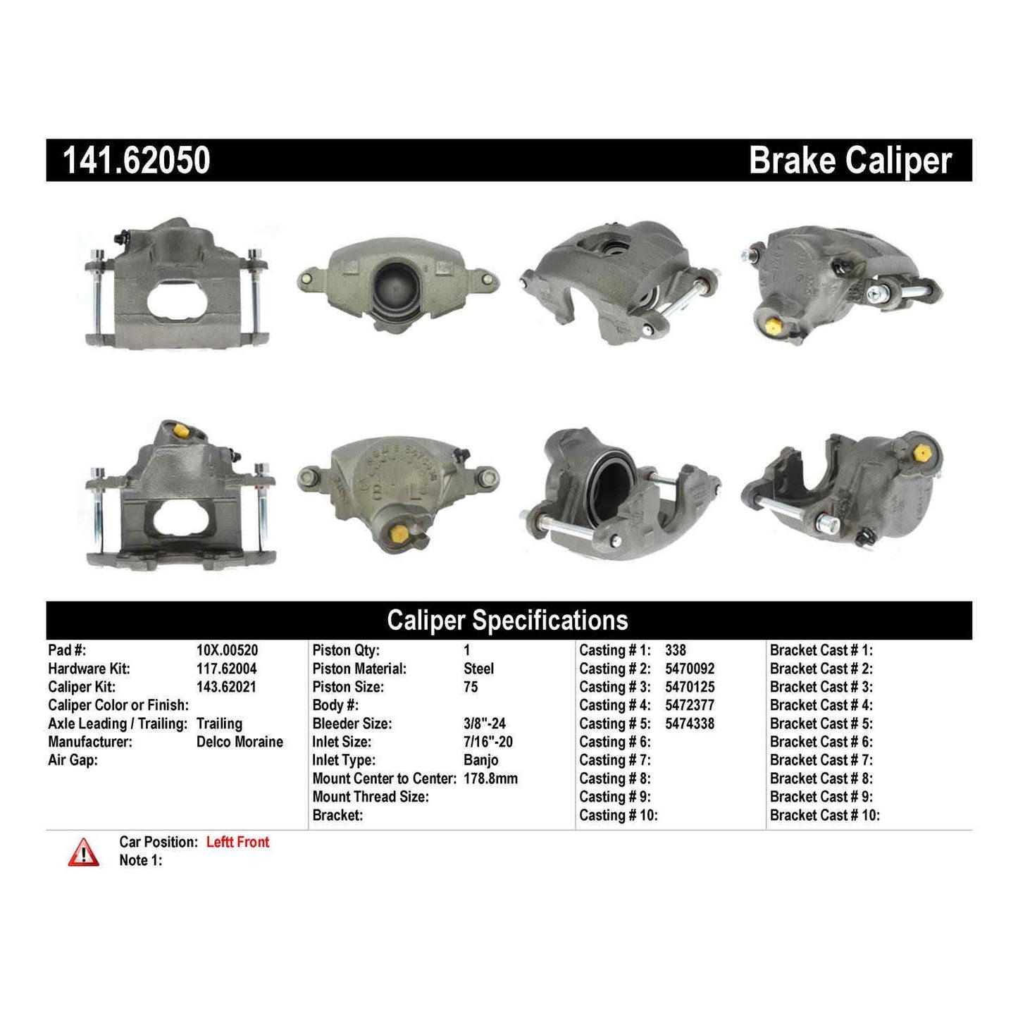 Centric Parts Disc Brake Caliper Semi-Loaded for 1973-1976 Buick Apollo, Century, Regal, Skylark, Cadillac Seville, Chevrolet Camaro 1970-1976, Chevelle, El Camino, G10 Van, Laguna, Malibu, Monte Carlo N 141.62050