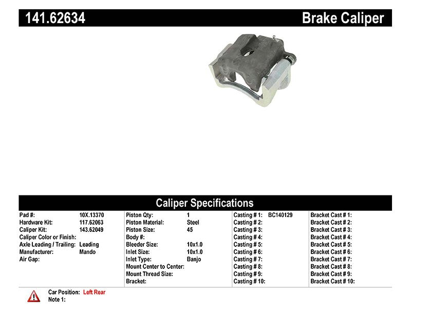 Stoptech Centric 2011 Saab 9-4X Semi-Loaded Brake Caliper - Rear Right 141.62634