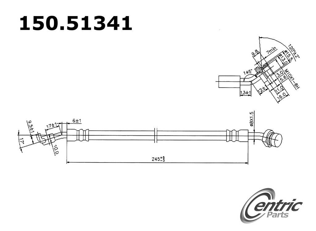 Centric Parts Brake Hydraulic Hose for 2012-2017 Hyundai Azera, 2009-2015 Sonata, 2014-2016 Kia Cadenza, 2011-2013 Optima 150.51341
