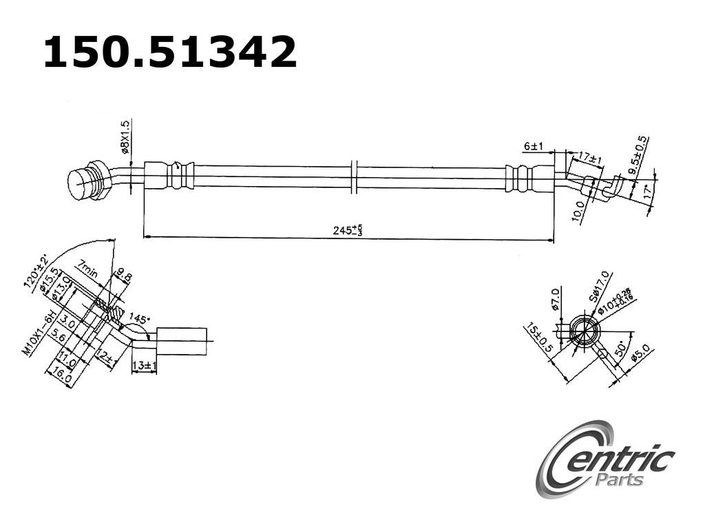Centric Parts Brake Hydraulic Hose for 2009-2017 Hyundai Azera Sonata Kia Cadenza Optima 150.51342