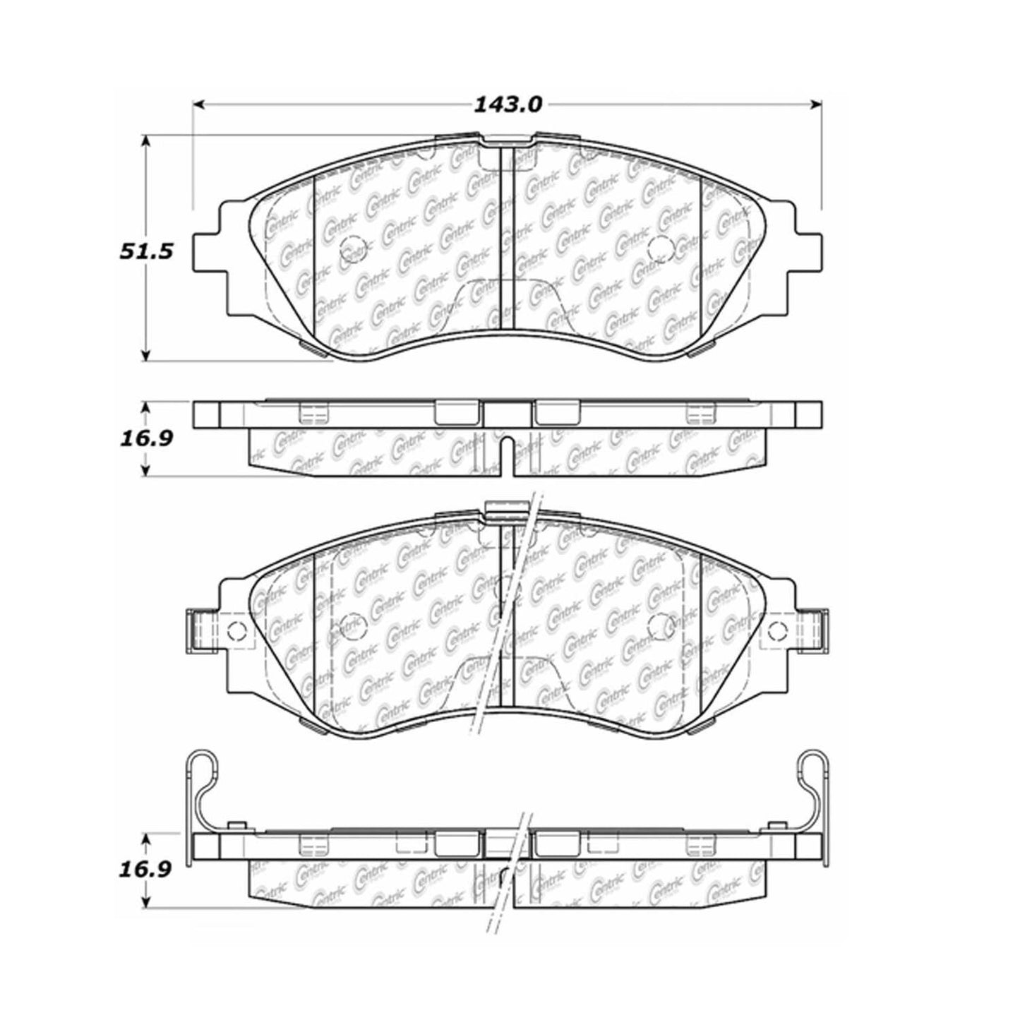 Centric Parts Disc Brake Pad Set Premium Semi-Metallic with Shims and Hardware 300.07970