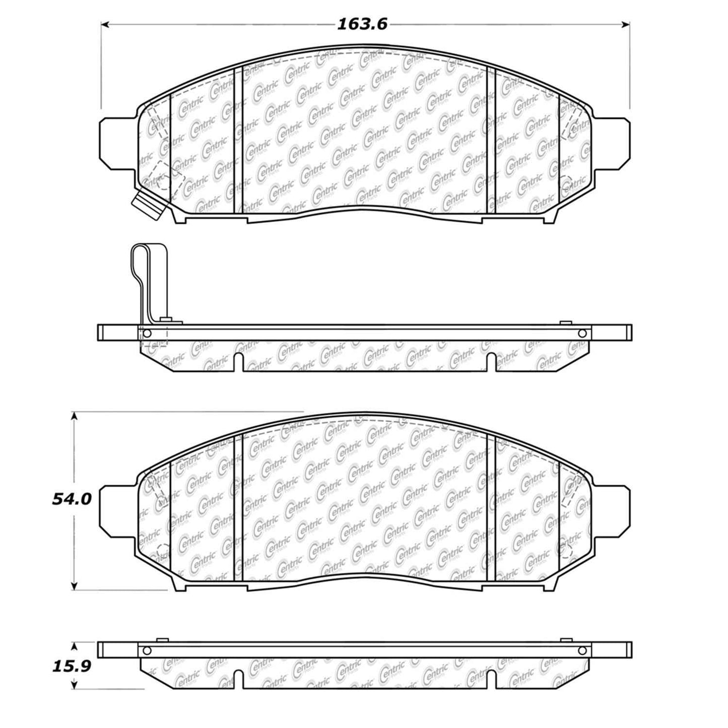 Centric Parts Premium Semi-Metallic Brake Pads with Shims and Hardware for 2015-2018 Chevrolet City Express 300.10940