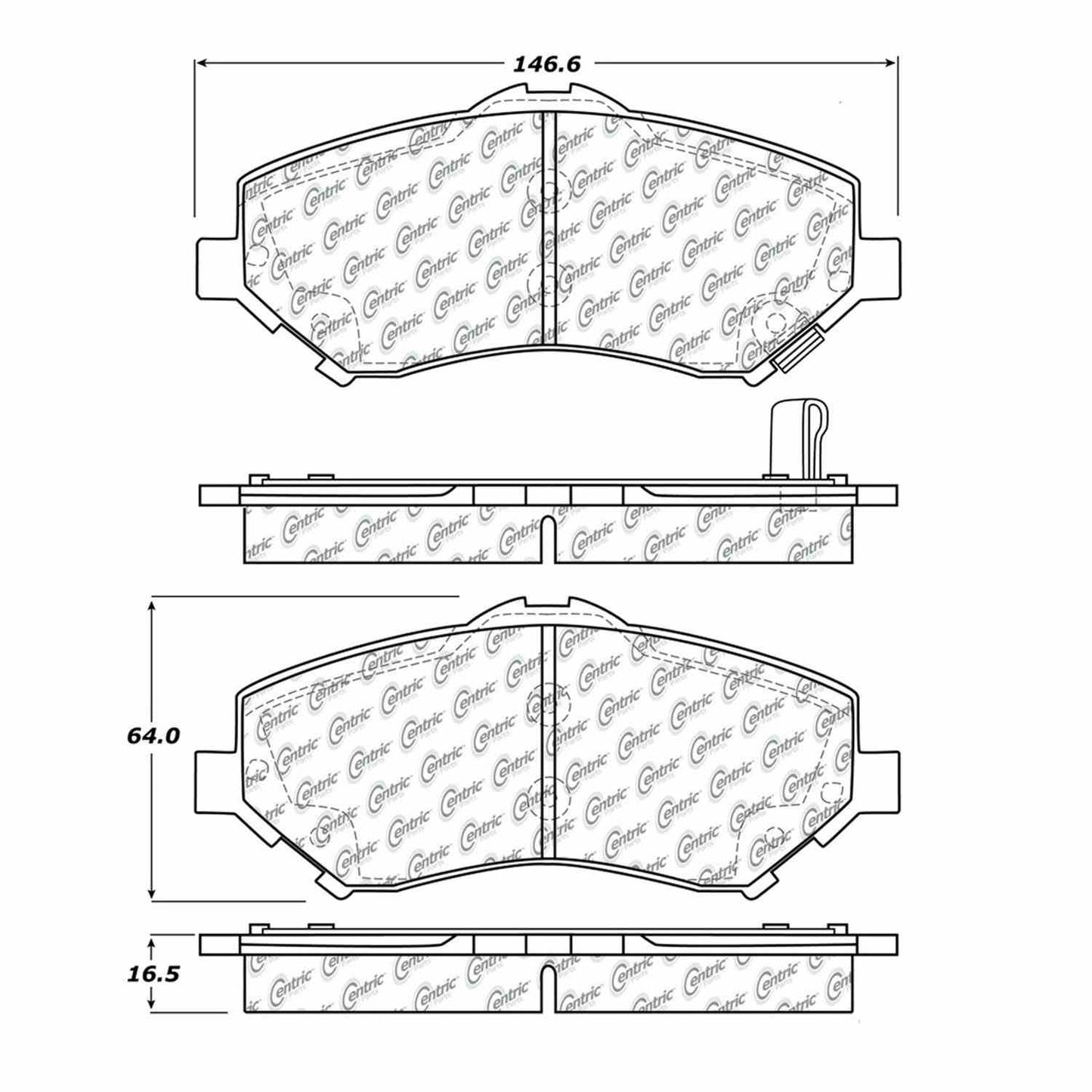 Centric Parts Disc Brake Pad Set Premium Semi-Metallic with Shims and Hardware for Chrysler Town & Country, Dodge Grand Caravan, Journey, Nitro, Jeep Liberty, Wrangler, Ram C/V, Volkswagen Routan 2007-2020 300.12730