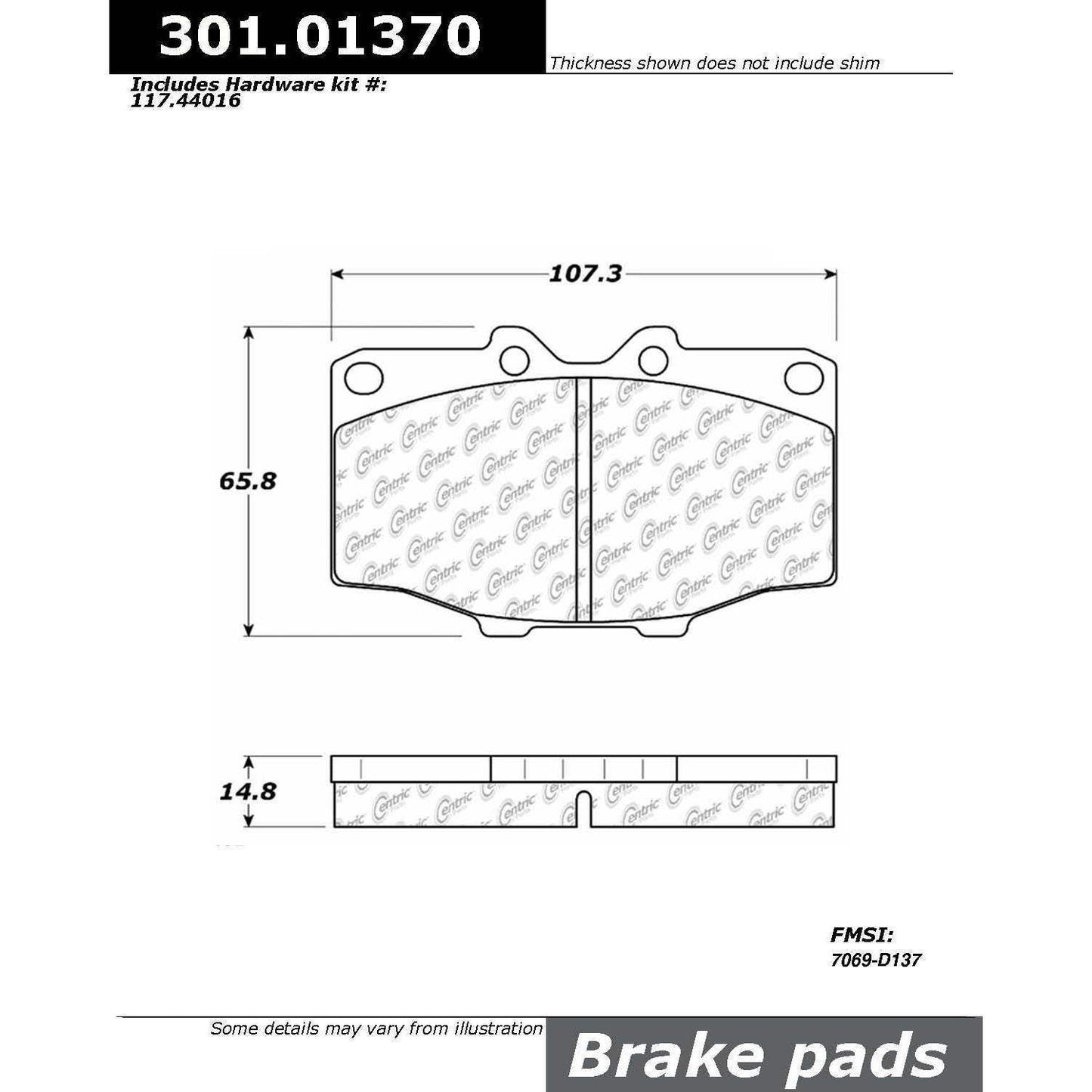 Centric Parts Disc Brake Pad Set Premium Ceramic with Shims and Hardware 301.01370