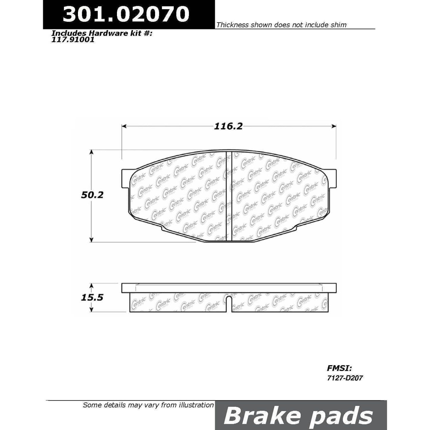 Centric Parts Disc Brake Pad Set Premium Ceramic with Shims and Hardware for Toyota Cressida 1981-1988 Pickup 1995-2004 301.02070