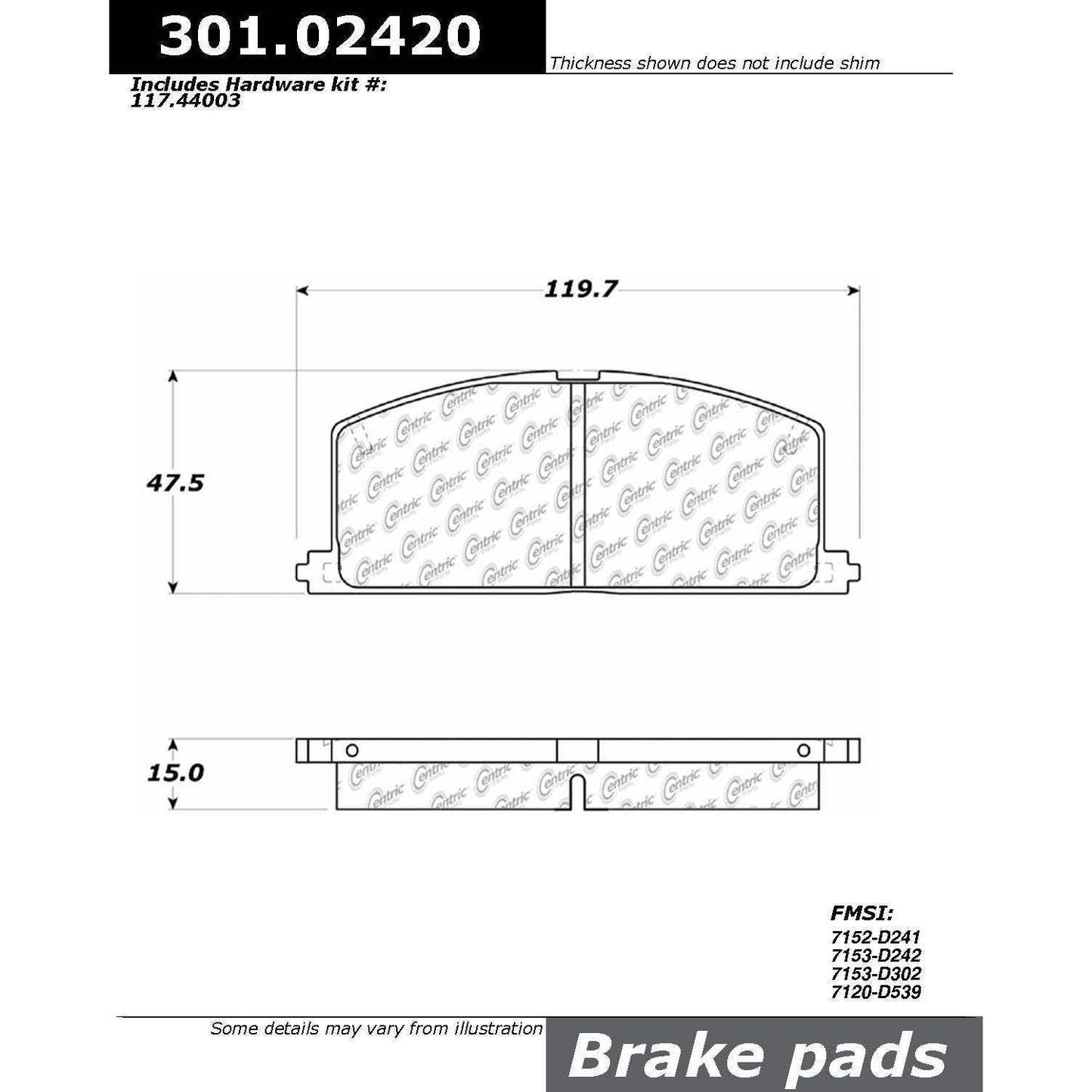 Centric Parts Disc Brake Pad Set Premium Ceramic with Shims and Hardware for 1985-1999 Chevrolet Nova Geo Prizm Toyota Camry Celica Corolla MR2 Paseo Tercel 301.02420