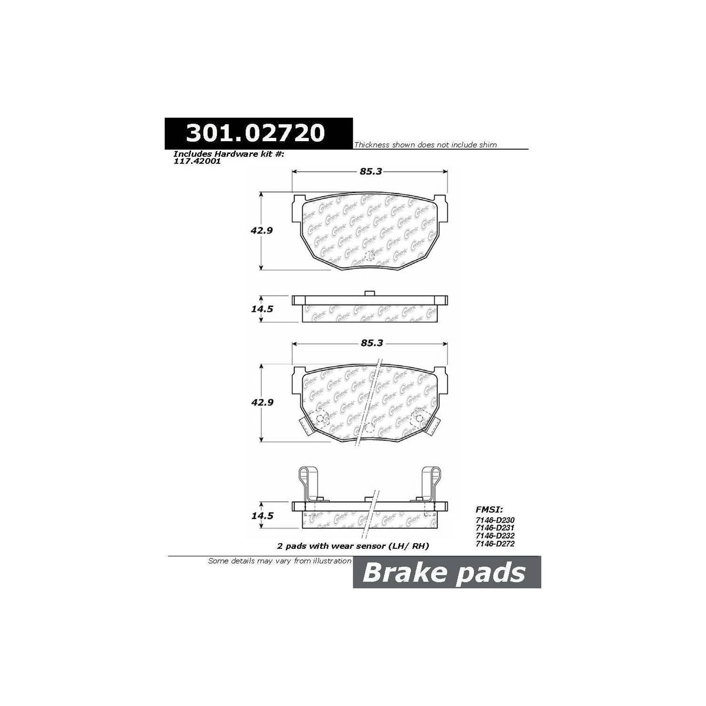 Stoptech Centric Centric Premium Ceramic Brake Pads 301.02720